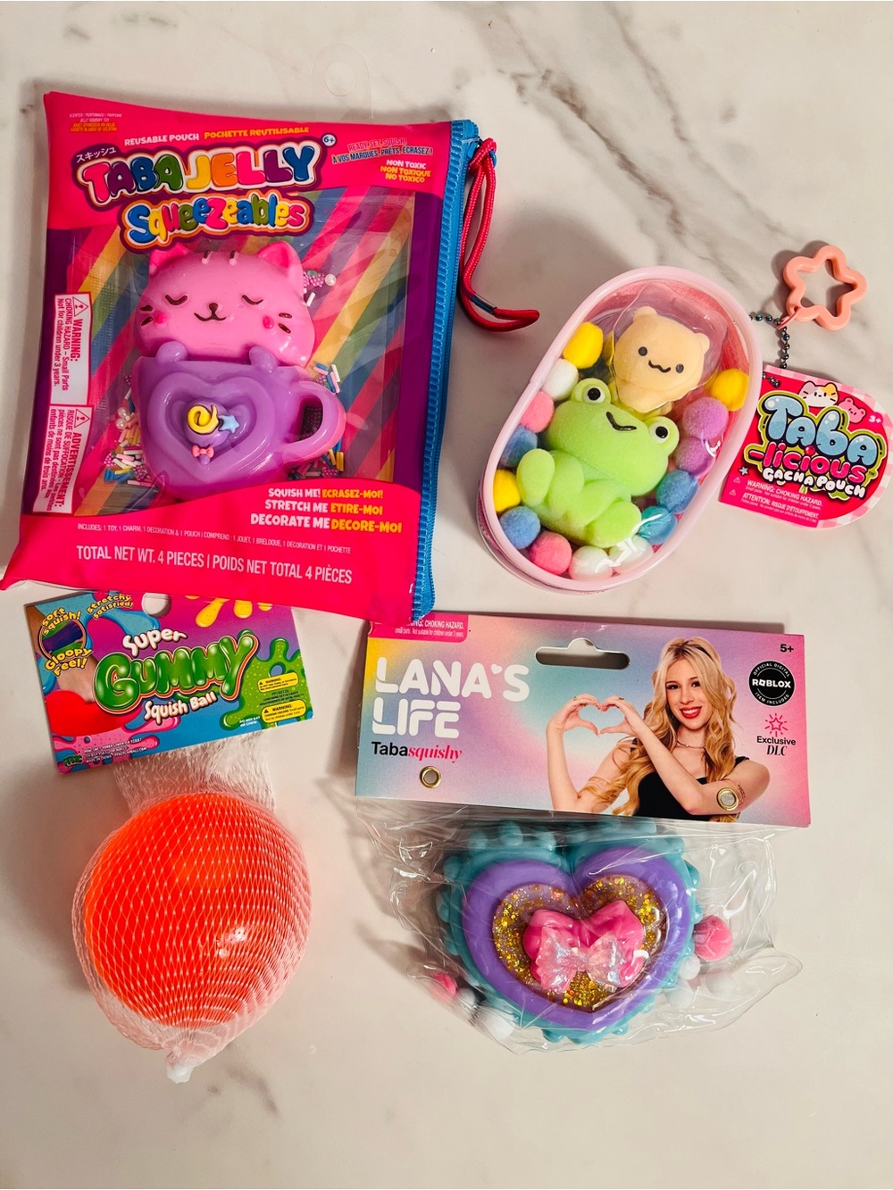 Super Gummy Squish Ball, Taba-licious gachapouch, TabaJelly Cat, Lana’s Heart